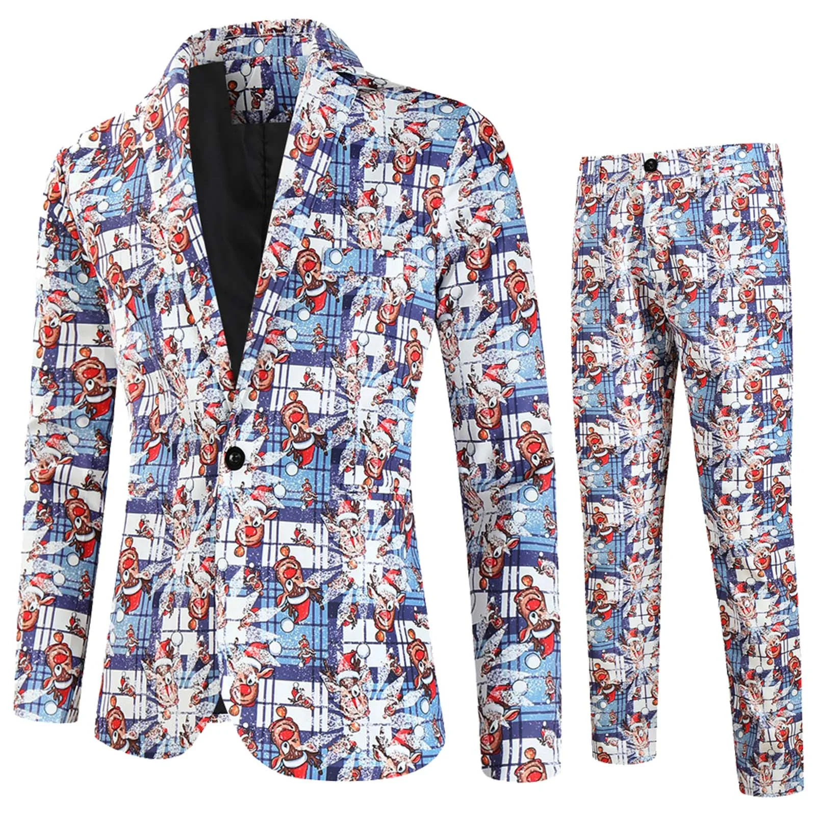 Fashion Christmas Printed Blazer Sets Men (Jackets + Pants ) Autumn Spring Club Party Two Pieces Suits Christmas Party Suits