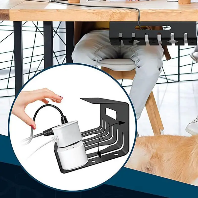 Desk Cable Management Tray Black Home Cable Management Tray U-Channel Screw Installation Under Desk Shelf Cable Management Rack