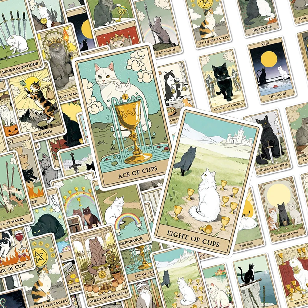 

10/30/78pcs Retro Cat Tarot Graffiti Sticker Mystery Divination Art Cartoon Decals Laptop Phone Suitcase Graffiti Sticker Decor