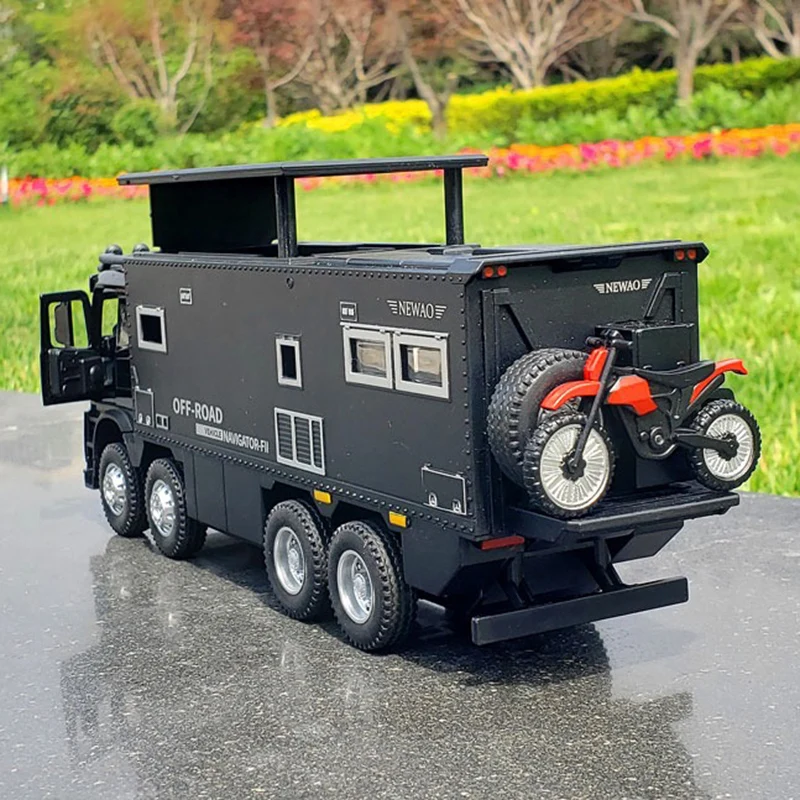 1/28 Alloy NOMADISMs Arocs Unimog Motorhome Touring Car Model Diecast Metal Off-road RV Vehicles Sound Light Boys Toy Gifts