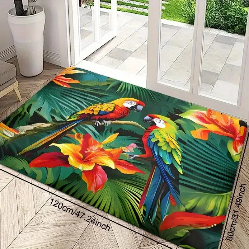 

1PC Parrot with flower Pattern design Door Mats Kitchen Rugs Non-Slip Bathroom Rugs Bath Mat Carpet for Home Sink Laundry Decor