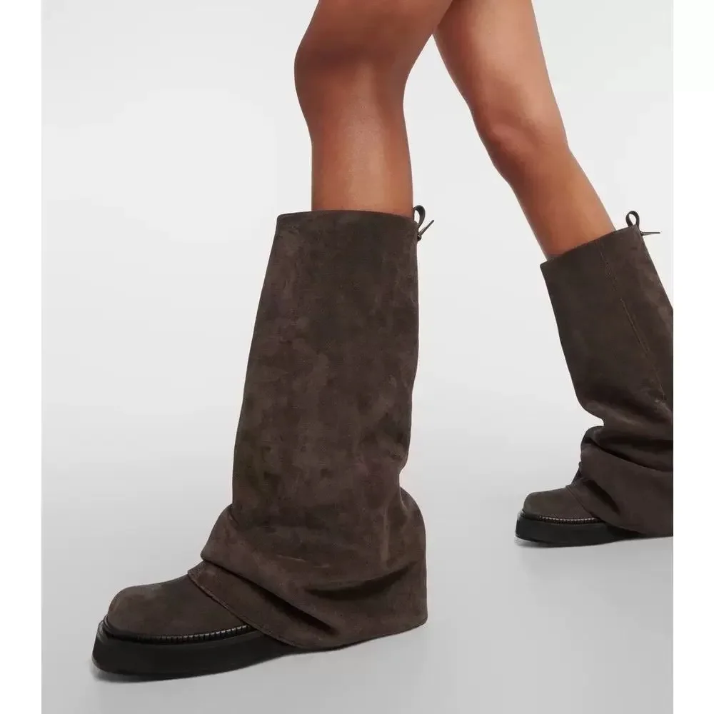 Autumn and Winter Women's Knee High Boots Pleated Thick Sole women shoes Thick Heel Casual Leather Knight Boots for women 2026