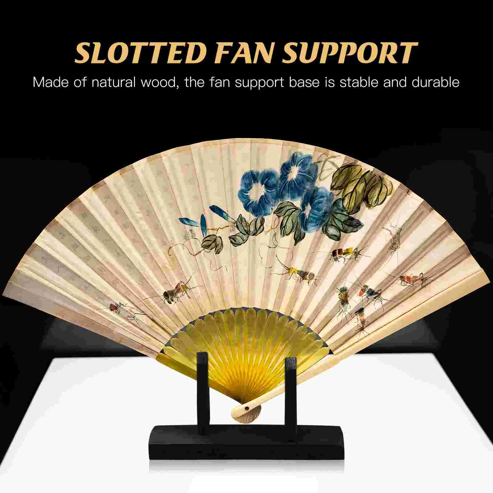 Hand Fans Bracket Display Stand Wood Folding Holder Japanese-style Wooden Black for