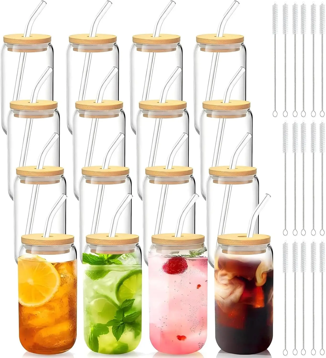 

16oz Glass Cups with Lids and Straws Set of 16, Iced Coffee Tumblers for Holiday Parties and Everyday Hosting, Dishwasher Safe