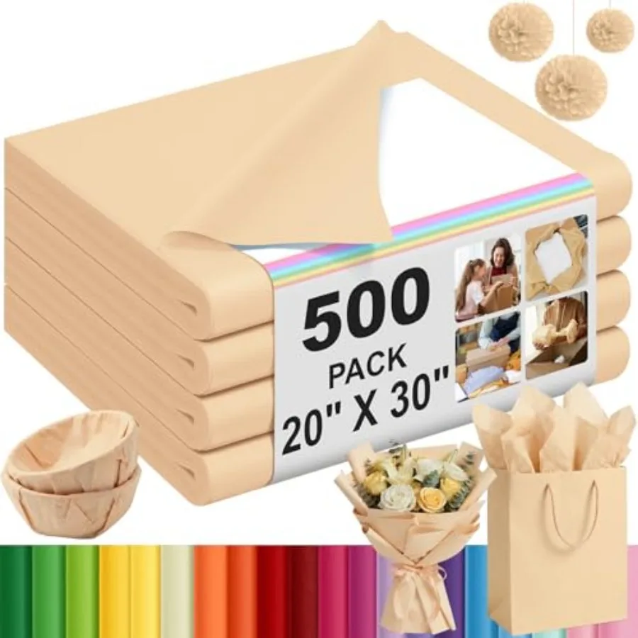 500 Sheets Kraft Tissue Paper Bulk for Gift Bags Acid Free Wrapping Paper Sheets for Flower Wrapping Wedding Decoration DIY Cra