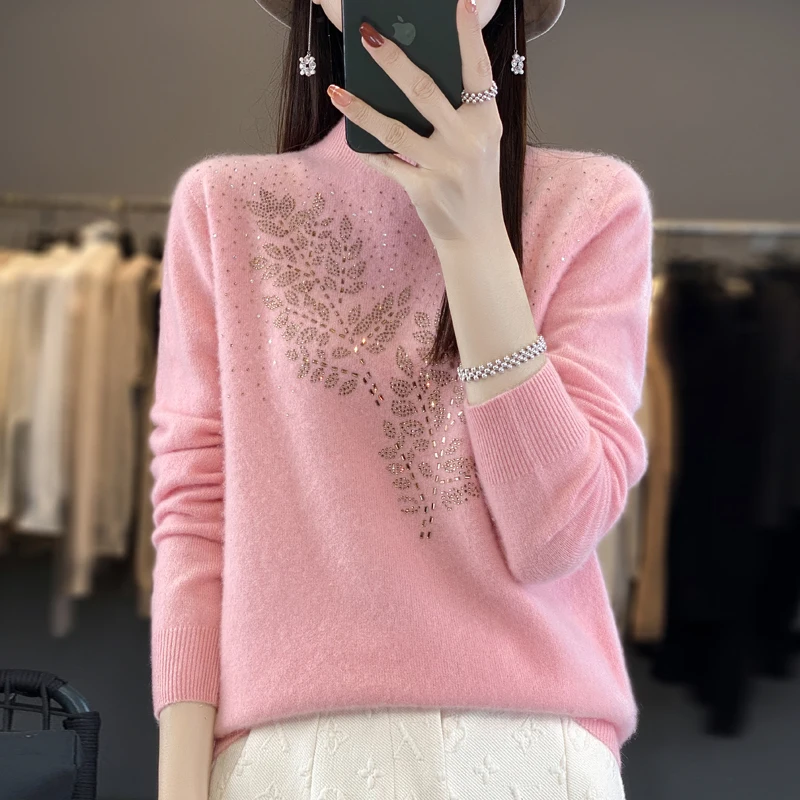 Seamless Cashmere Sweater Autumn Winter New Women\'s Clothing 100% Merino Wool Knitted Pullover Fashionable Printed Tops Warm