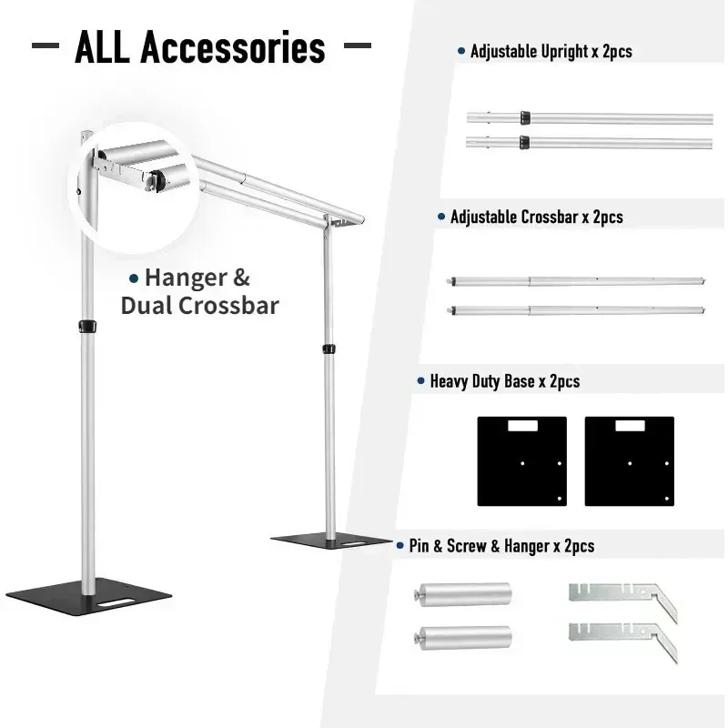 3Mx6M Adjustable Double Crossbar Pipe&Drape Backdrop Stand Suitable for Wedding Ceremony Curtain Decor Portable Aluminum Stand