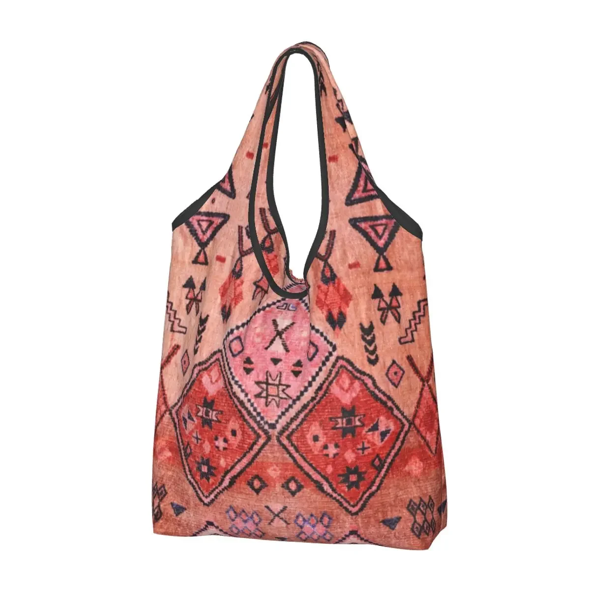 

Boho Moroccan Style Groceries Shopping Bags Funny Shopper Tote Shoulder Bags Portable Bohemian Geometric Handbag