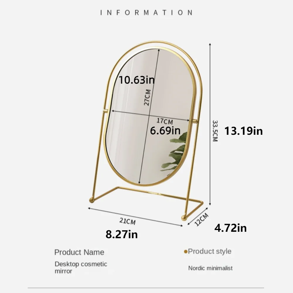 Iron Art Nordic make-upspiegel ijzeren frame 360° °   Draaibare make-upspiegeldecoratie Directe kleur Desktop cosmetische spiegel Dames
