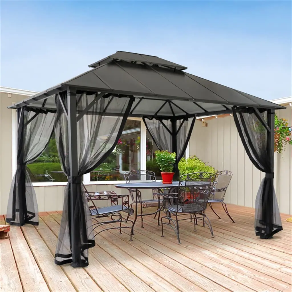 

High Quality Custom Waterproof Durable Double Roof Canopy Pavilion Outdoor Garden Hardtop Gazebo Tent