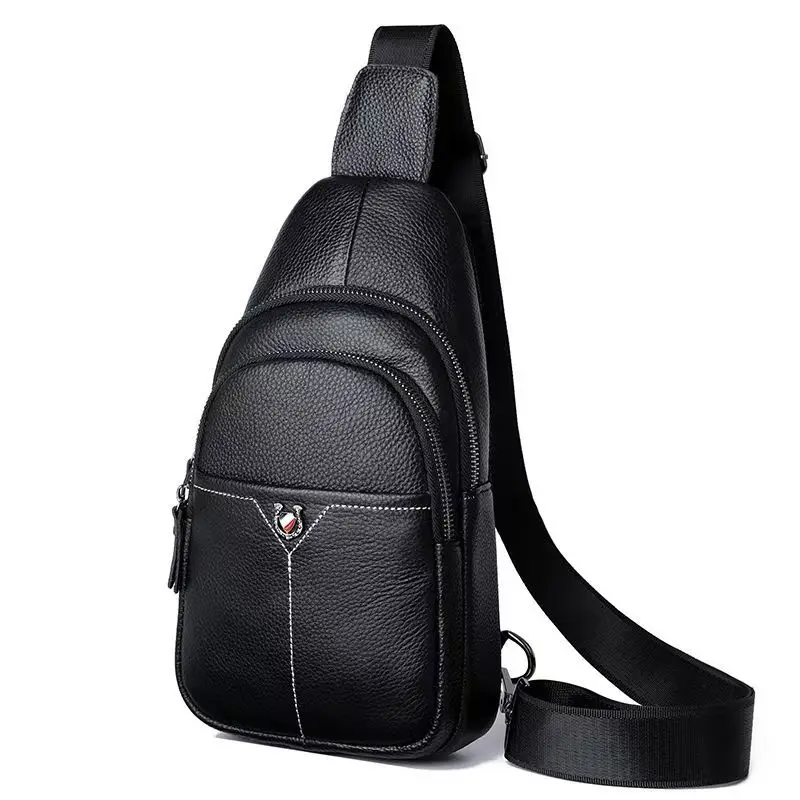 Cowhide Chest Bag Men's Fashion Travel Genuine Leather Messenger Bag Large Capacity Waterproof Shoulder Bag Phone Coin Purses