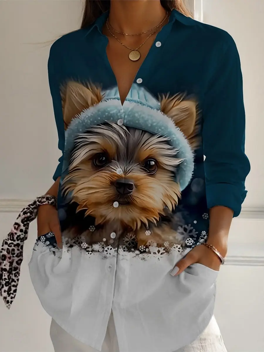 

Women's Shirt Dog Active Daily Stylish Long Sleeve Shirt Collar Regular Tops Daily Holiday Buttons Printed Tops Spring Fall