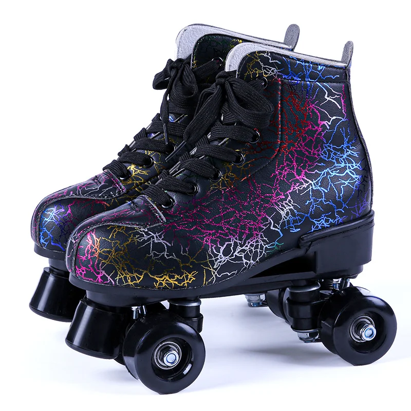 Lightning new black and white double-row skates adult flash roller skates skating rink for roller skates.