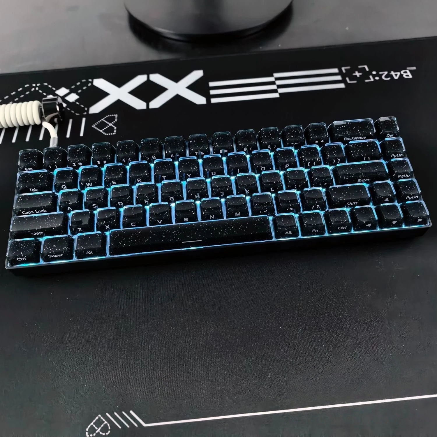 Black 2.0 Starry Sky Jelly Keycaps, with glitter, glossy finish, Cherry-height 120-key set, double-shot molded glossy keycap set