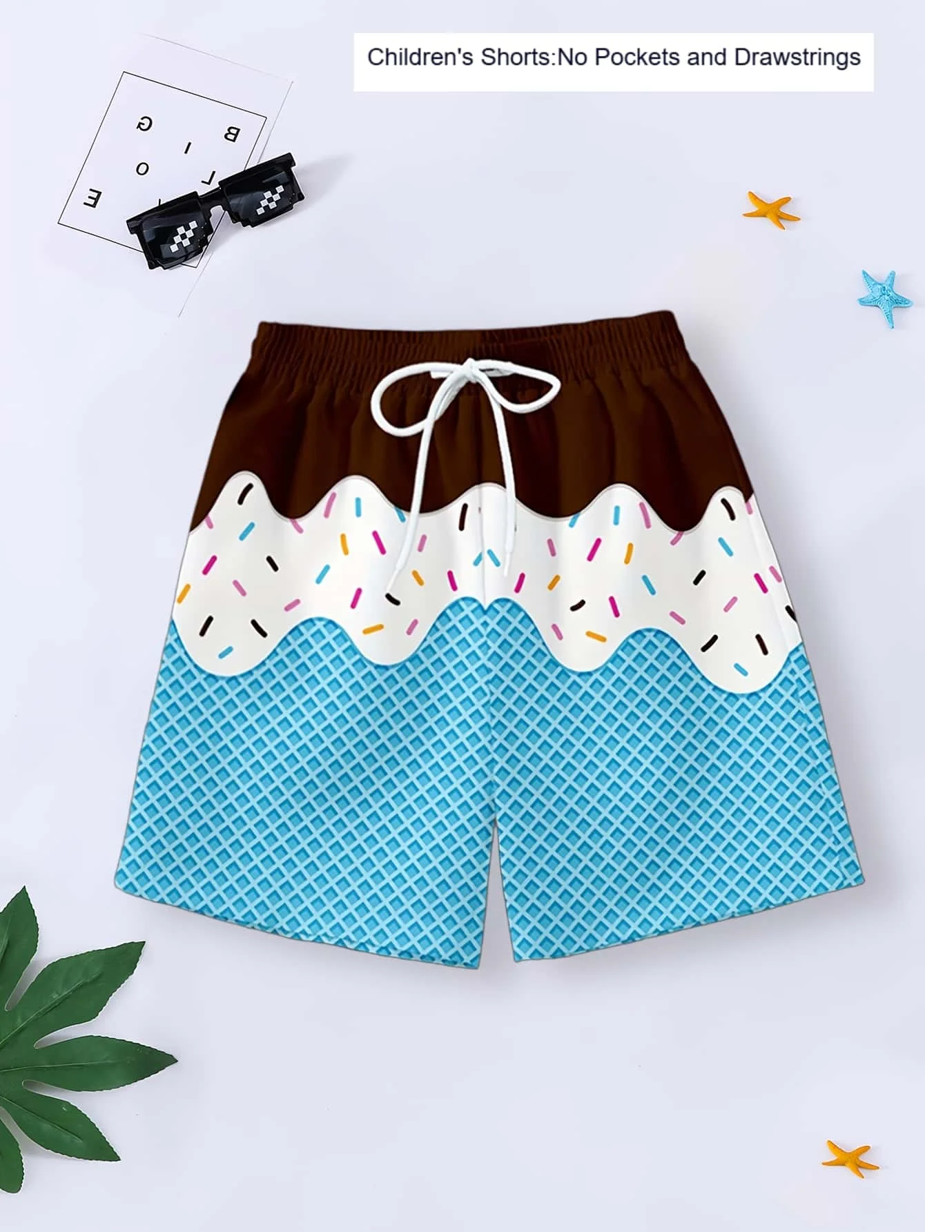 Men's and Women's Summer Ice Cream 3D  Quick-Dry Casual Vacation Loose Sports Beach Shorts for Adults and Kids in Plus Sizes