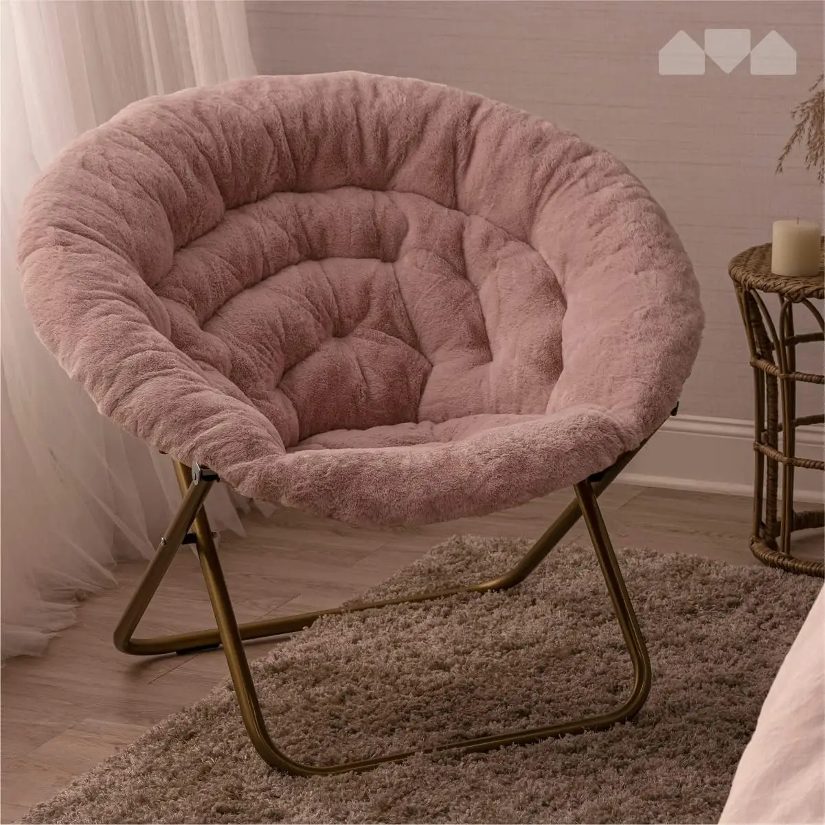 Cozy Chair/Faux Fur Saucer Chair for Bedroom/X-Large (Pink)