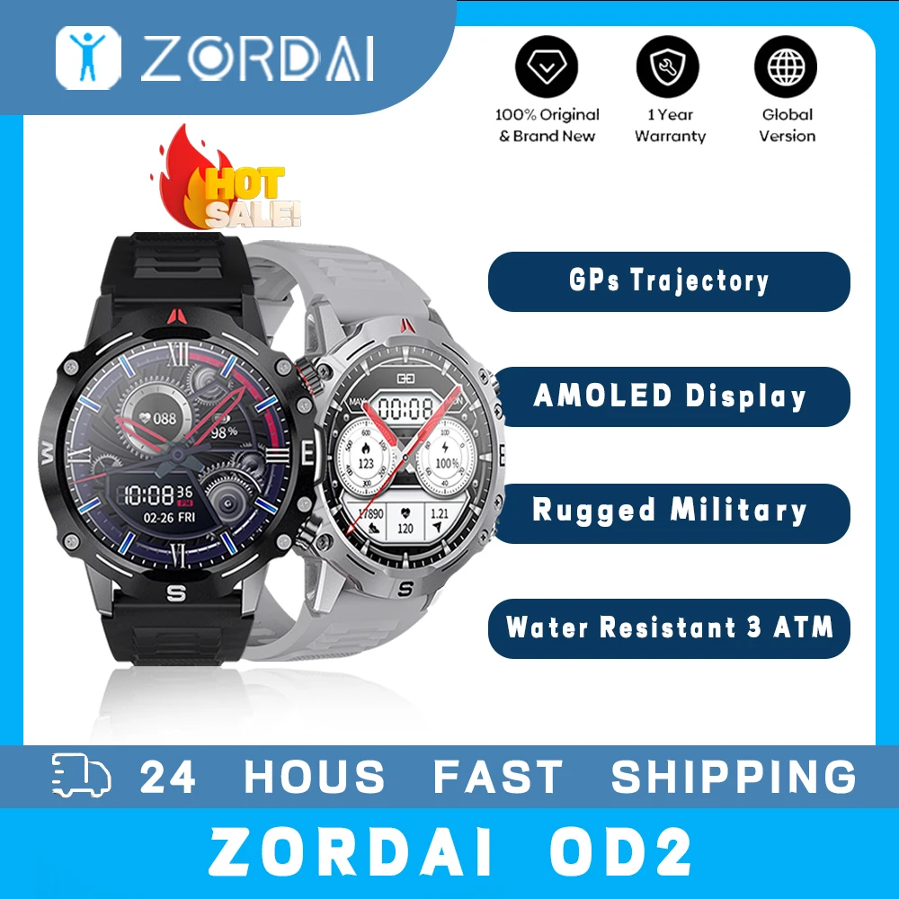 Zordai OD2 Military Smart Watches For Men Bluetooth Call 3ATM Waterproof Fitness Tracker Heart Monitor 380mAh Smartwatch For iOS