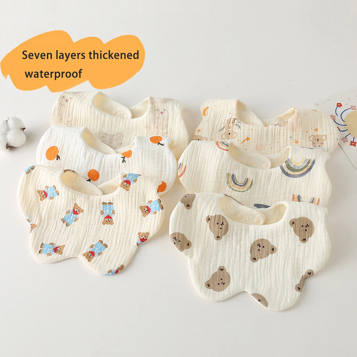 

New Thickened Waterproof Baby Bibs 7 Layers Cotton Gauze Print Saliva Towel Newborn Burp Cloths for Boys Girls Feeding Drool Bib