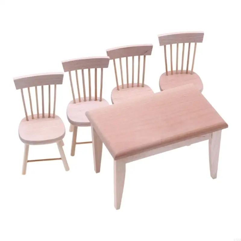 Sedia da sala da pranzo per bambole naturali in legno naturale set per bambini finta gioca 1/12 bambole decorazione della scena