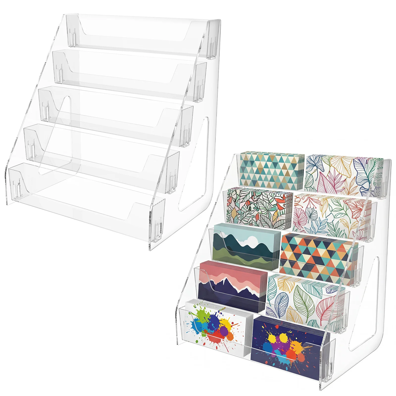5 Tiers Greeting Card Display Stand Transparent Acrylic Sticker Holder Desktop Bookmark Brochure Magazines Journals Storage
