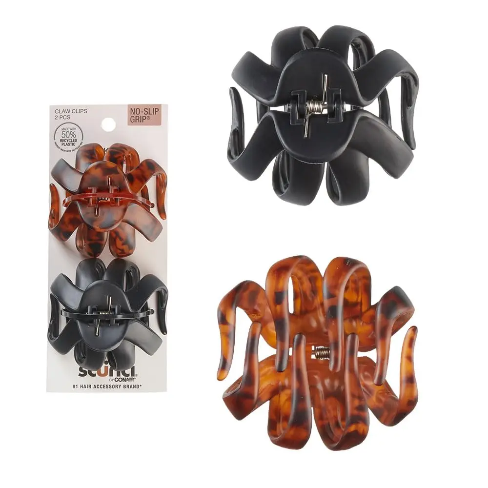 

Medium Octopus Claw Hair Clips for Thick Hair, Secure Hold Without Snagging, Tortoise Brown & Black Set of 2