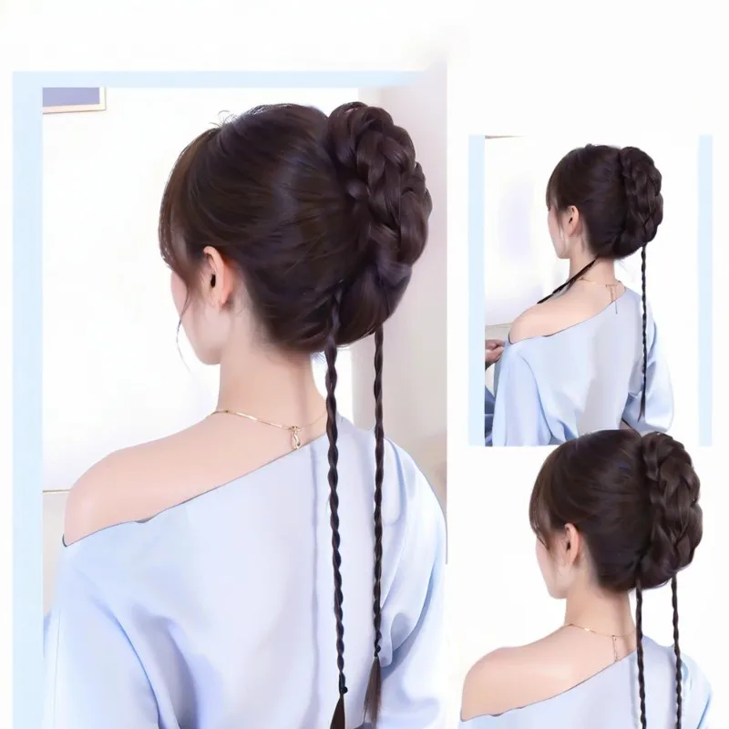 1pc Treccia Sintetica Parrucca Testa di Polpette Capelli Finti Femminile Pasta Fritta Torsioni Treccia Germoglio Testa Grab Clip Soffici Dished Accessori Per Capelli