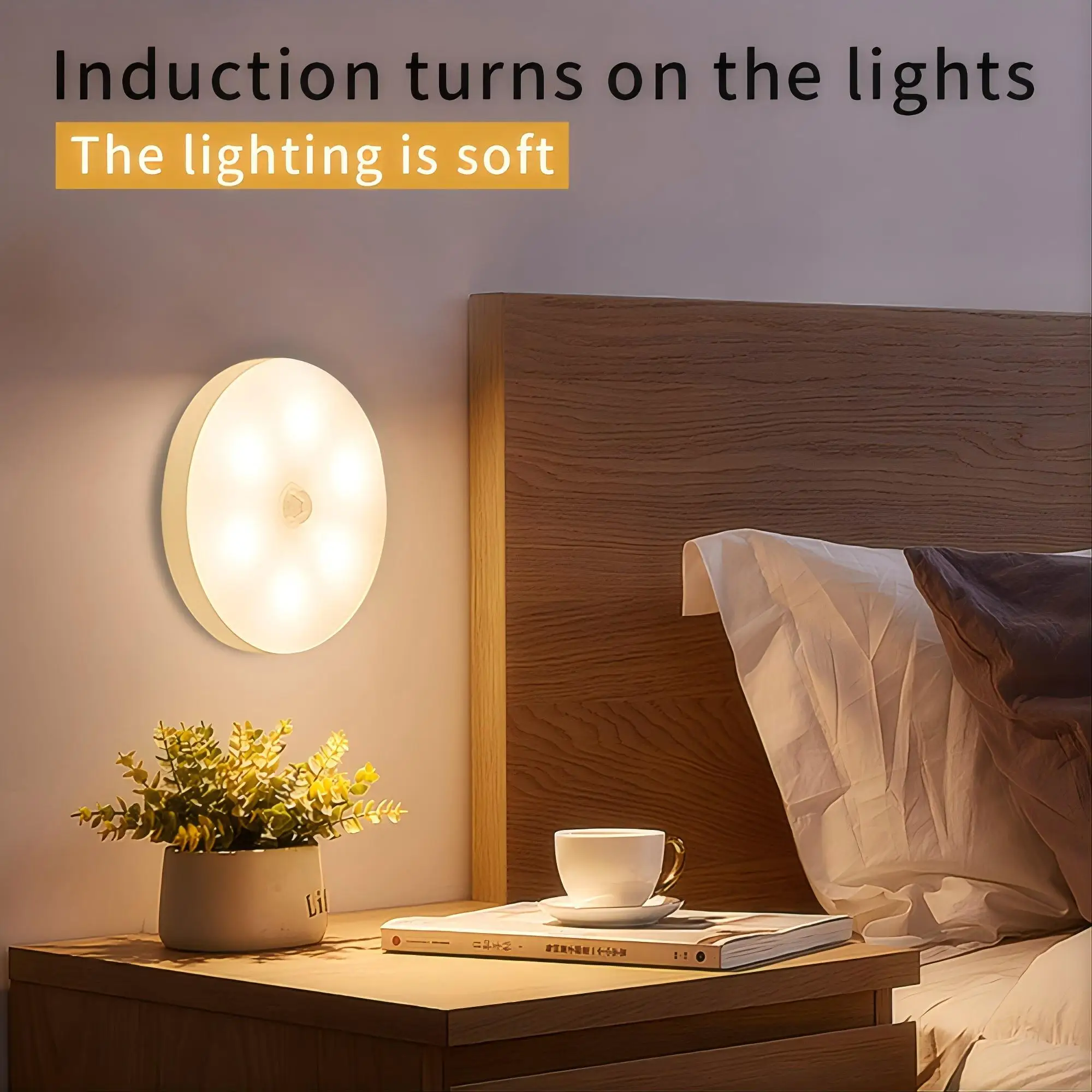 

Motion Sensor Night Light USB Rechargeable Wireless Bedside Light LED Dimmable Magnet Night Lamp Bedroom Hallway Kitchen Closet