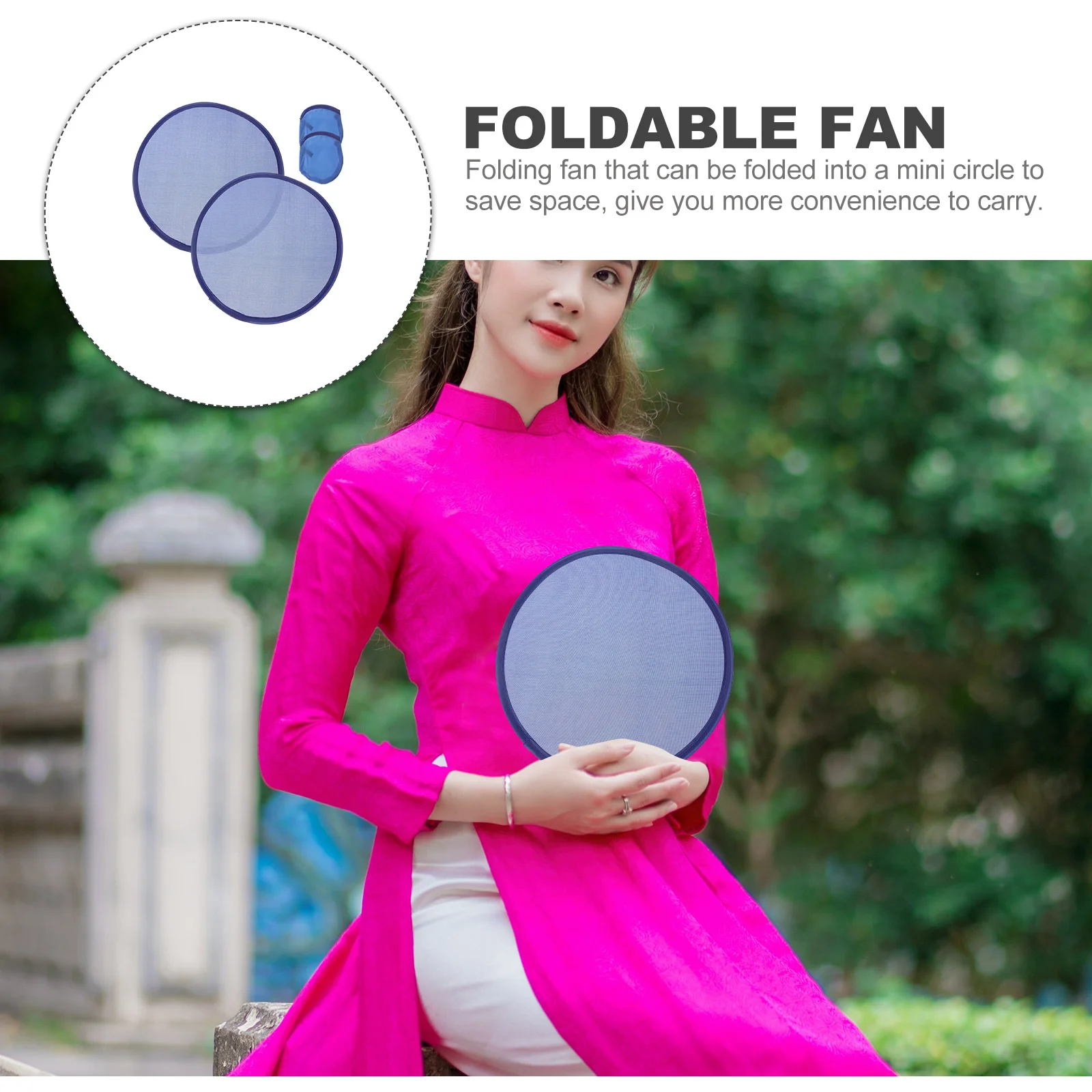 

2Pcs Foldable Round Fan Portable Handheld Summer Party Dance Adornment Lightweight Easy Carry Folding Hand Fans