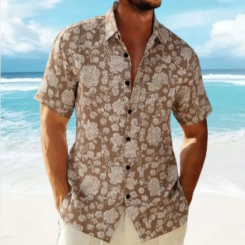 

Men's Floral Jacquard Short Sleeve Button Shirt Casual Hawaiian Summer Shirt
