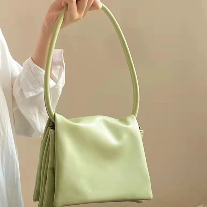 Women's Versatile Single Underarm Shoulder Bag Handbag Multi-layer Organ Bags Solid Color PU Material Covered Type Soft Bag