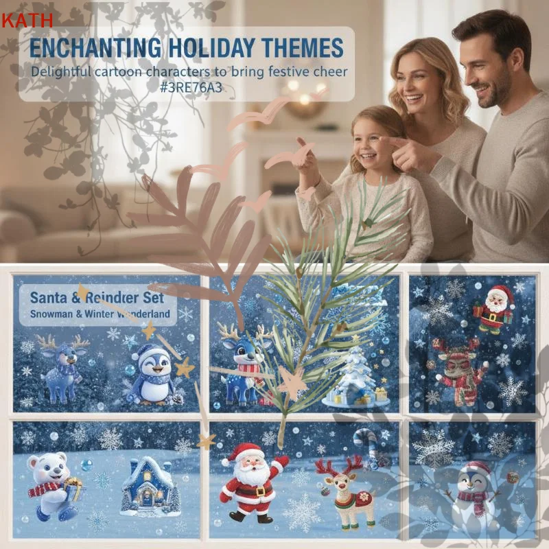 4/9Pcs Christmas Window Stickers, Removable Self-adhesive Cute Patterns for Home Holiday Decor