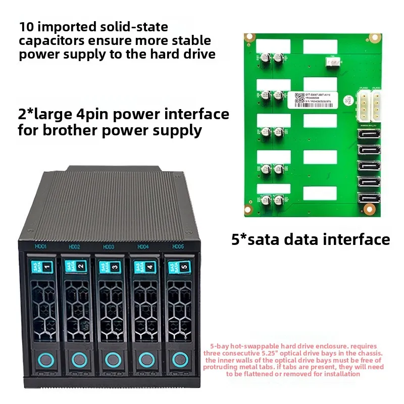 HY 5-Bay Hot Swap Hard Drive Module 3 Optical Drive Bay to 5 Bay Hot Swap HDD Cage