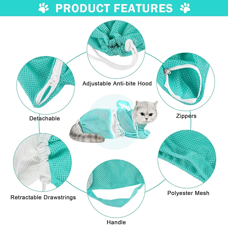 Cat Grooming Shower Bag Polyester Wash Mesh Bags Adjustable Cats Restraint Bag Prevent Scratching for Bathing Nail Trimming