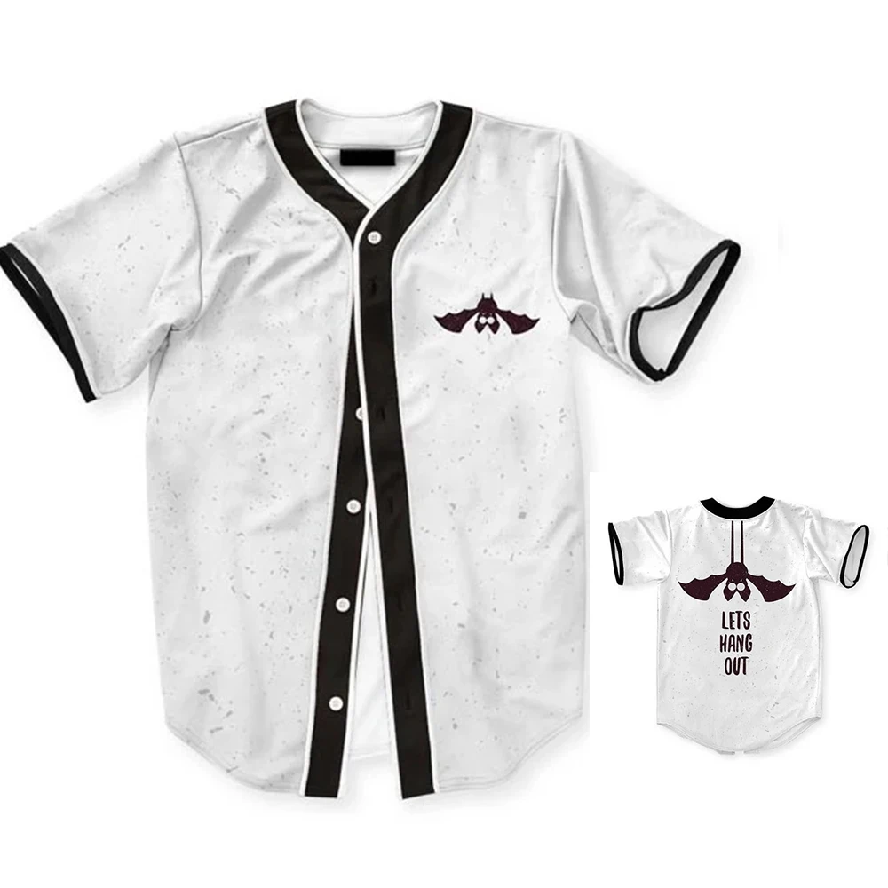 Herren Einreiher plus Größe lose Kurzarmhemd weiße Serie Street Style Y2k Hip-Hop Baseball-Shirt mb27