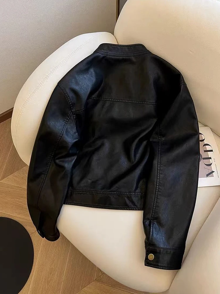 Chaquetas de motociclista Vintage para mujer, ropa de calle informal de manga larga Y2K, abrigo Retro americano con bolsillos y cuello redondo, prendas de vestir para otoño e invierno, Tops nuevos