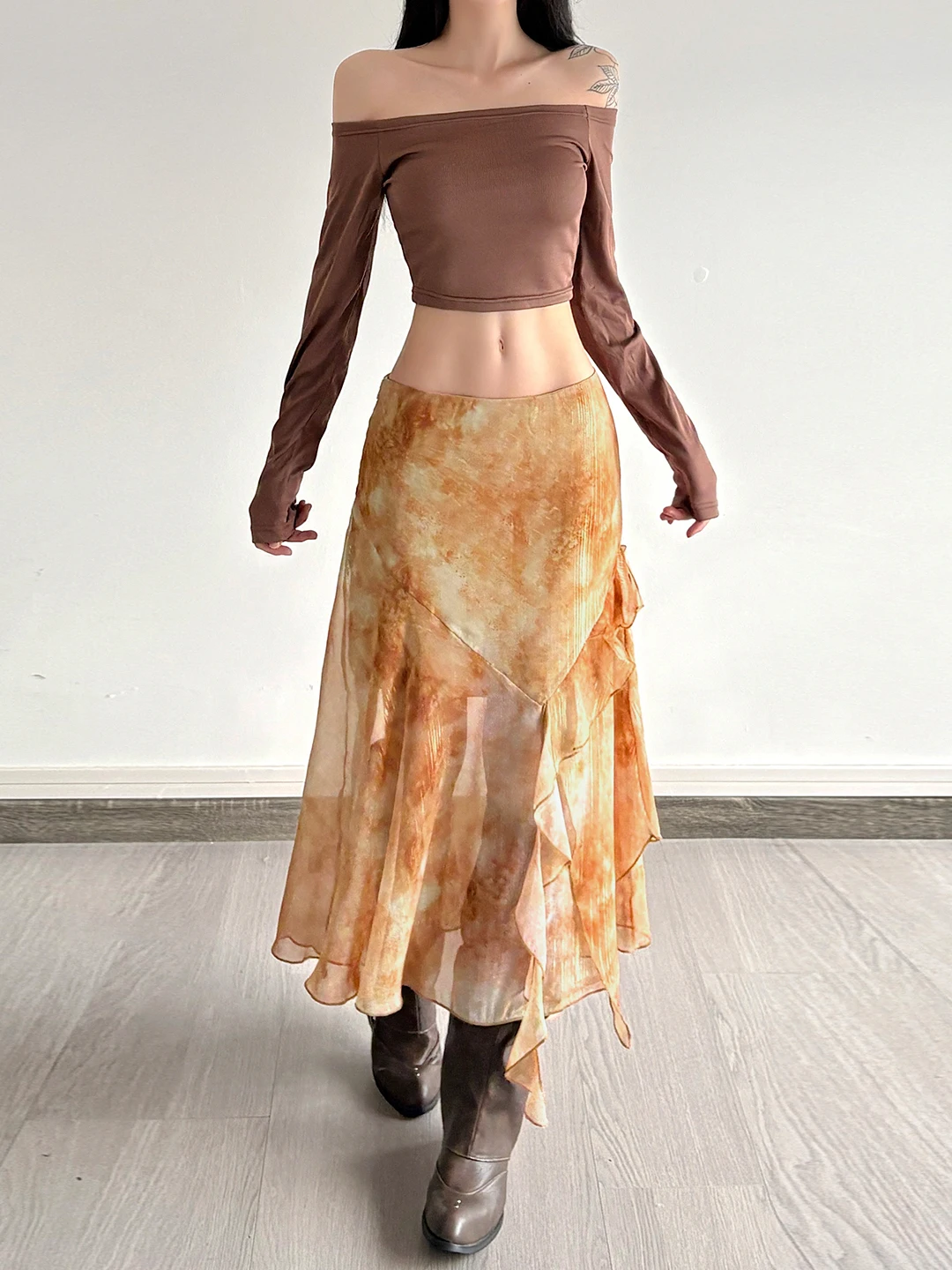 

Женская винтажная юбка миди с низкой талией, шифоновая, асимметричная, облегающая, с эффектом драпировки