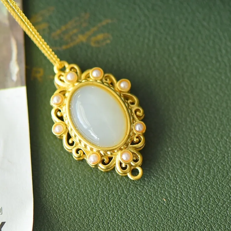 Copper Inlaid Hetian White Jade Wealth Rolling Wealth Fashion Pendant