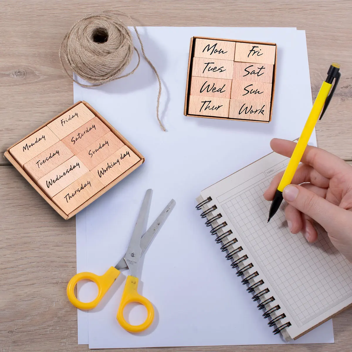 

2Set Diy Wooden Stamps Week Letter Abbreviation Seals Retro Stamps For Scrapbook Diary Album Crafts Decor Reusable
