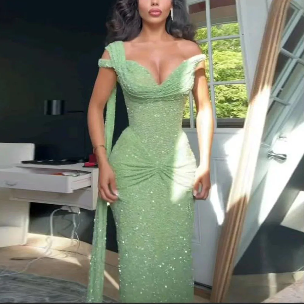 Robes de bal personnalisées à paillettes, drapées en cœur, sirène, robe de Gala pour femmes, vert, moulante, robe Maxi formelle
