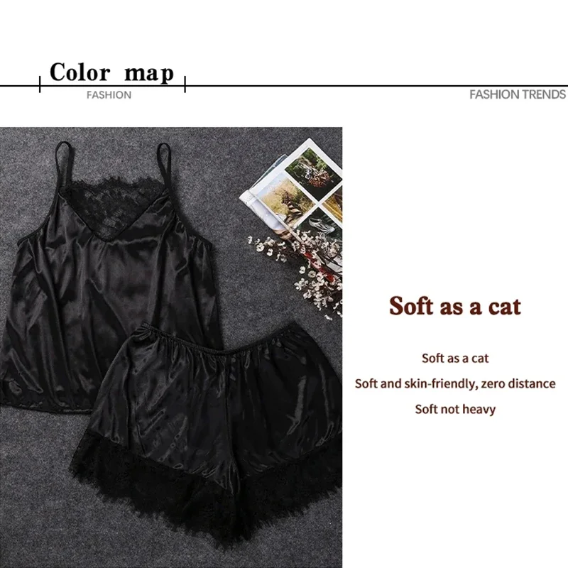 Conjuntos de Pijama de encaje para Mujer, Pijama de Mujer con tirantes, ropa de dormir Sexy sin mangas, conjunto de lencería corta, ropa de noche femenina