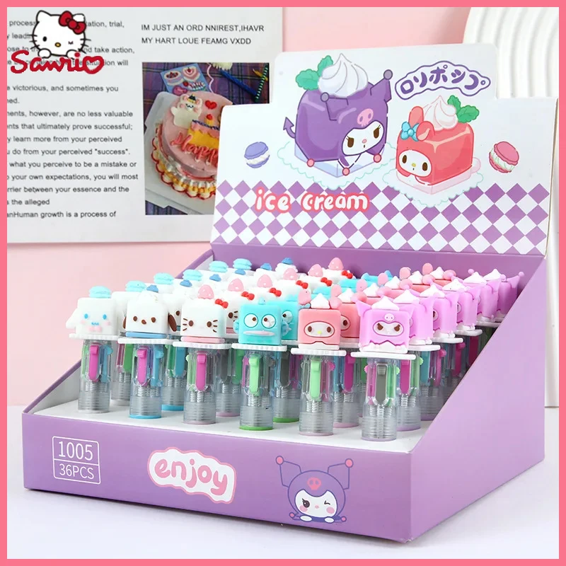 Sanrio Mini Square Four Color Press Ballpoint Pen Girl Heart Stereoscopic Silicone Doll Model Hand Account Pen Student Supplies