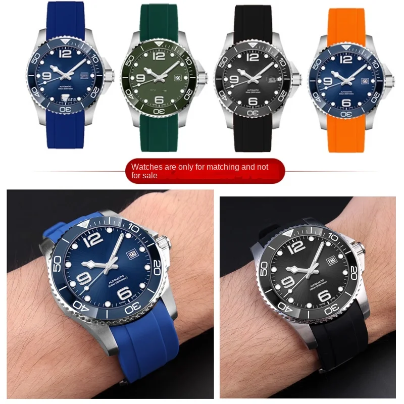 21mm 22mm curved silicone strap for Longines Comcast strap L3.742 642 782 series sports diving silicone strap accessories