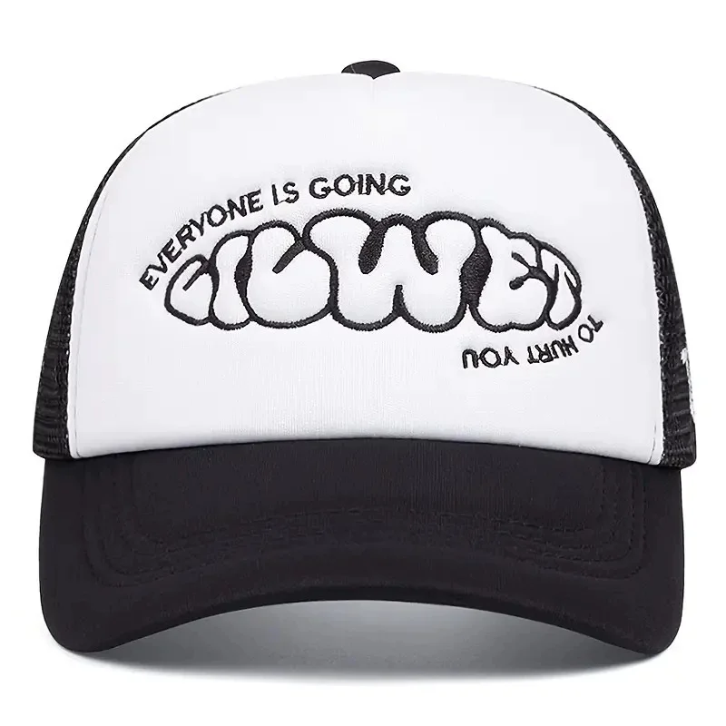 Unisex EVERYONE IS GOING Letter Embroidery Baseball Net Caps Adjustable Casual Hats Spring and Summer Outdoor Sunscreen Hat