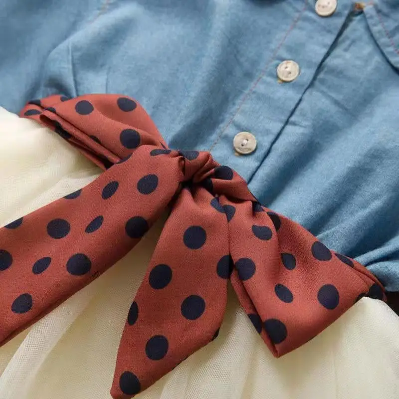 Baby Mädchen Langarm Tutu Mesh Kleider Frühling Kleinkind Polka Dot Bogen Party Prinzessin Junge Kinder Kleidung Einfache kinder Kostüm – Detail 4