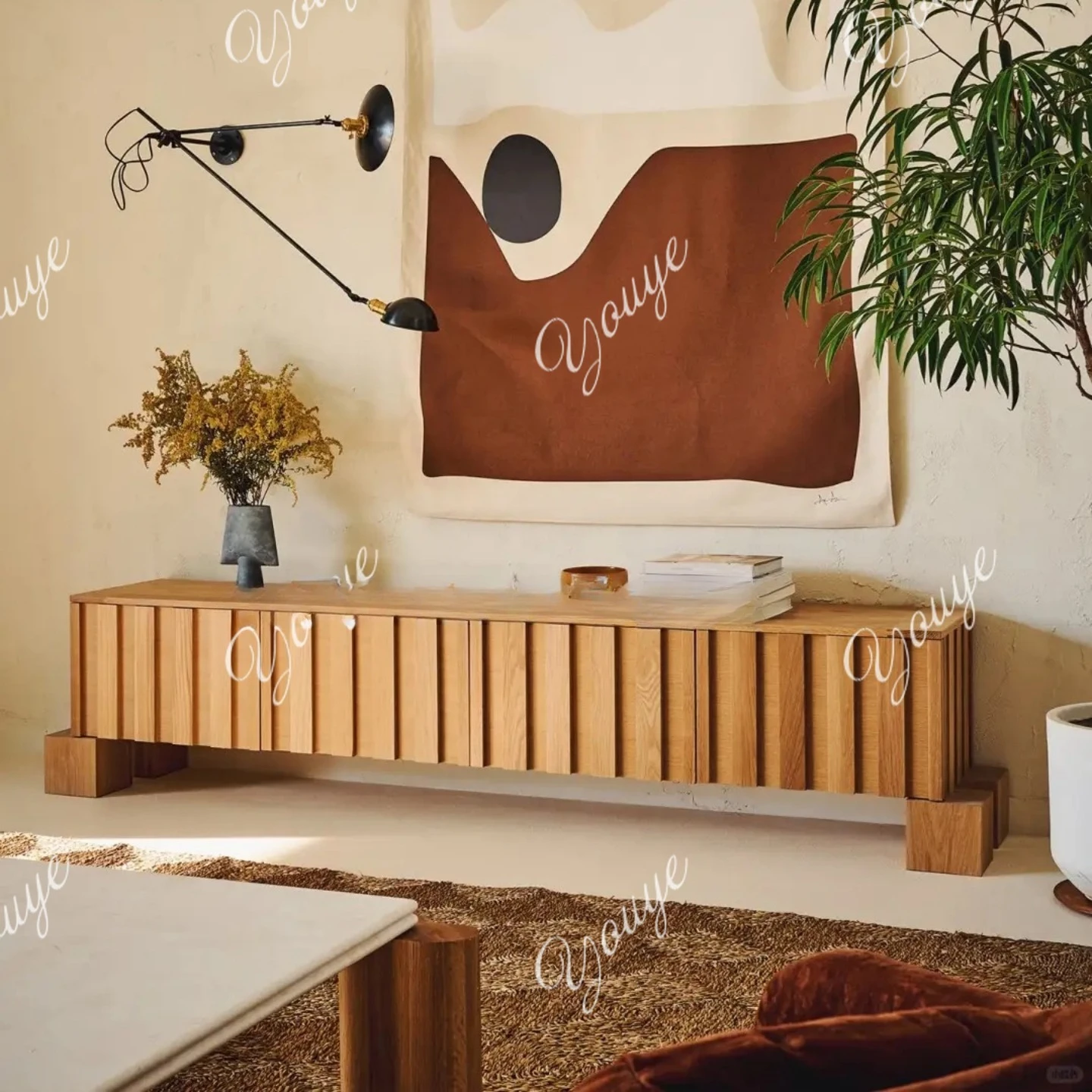 

Medieval style log color retro solid wood TV cabinet modern creative art dining side entrance cabinet