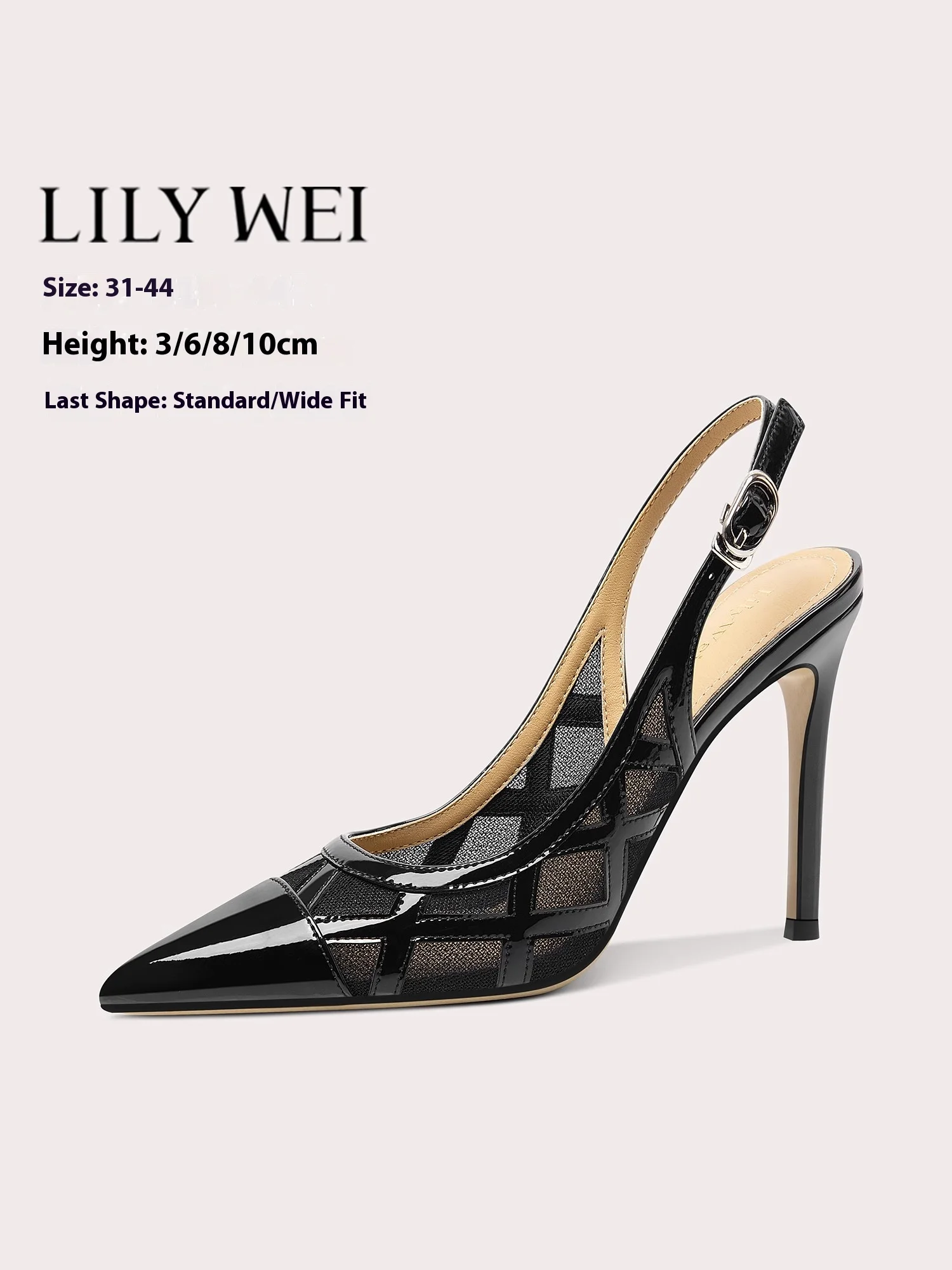 

Spring and summer new patent leather mesh stitched low-heeled sandals thin high-heeled banquet large size small size women shoes
