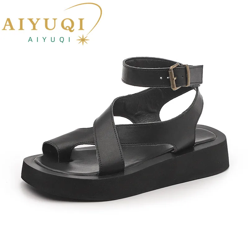 AIYUQI Women Summer Sandals 2024 New Genuine Leather Ladies Sandals Flat Fashion Sandals Women