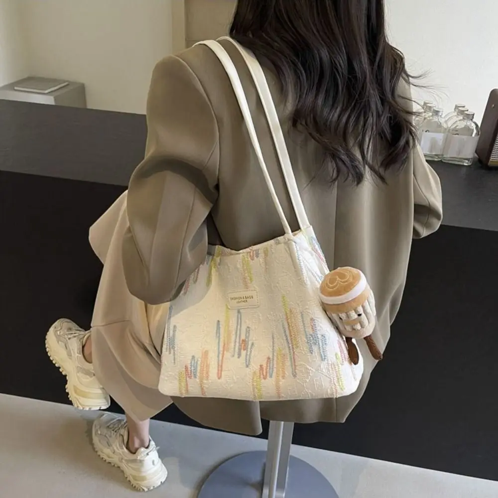 

Cute Korean Style Shoulder Bag Women Large Capacity Retro Nylon Underarm bag New Design Handbag Striped Tote Bag Office Worker
