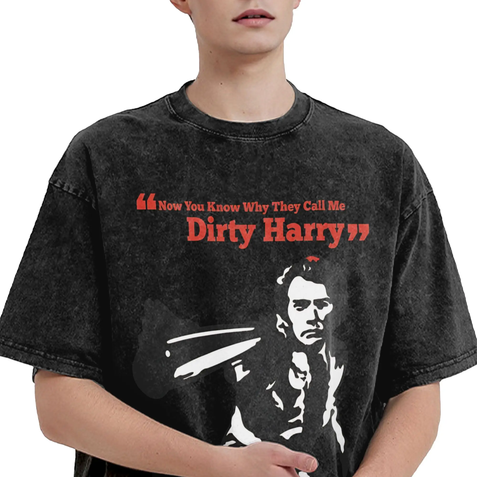 Harajuku Washed Shirt Dirty Harry Clint Eastwood Outfit Vintage T-Shirts Oversize  Streetwear Short Sleeve Summer Tee Shirt