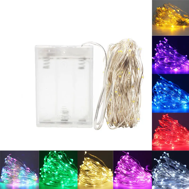 Cadena de luces LED de cobre, 1m, 2m, 3m, 5m, 10M, alimentada por batería 3XAA, decoración de fiesta de boda y Navidad, luces de hadas impermeables